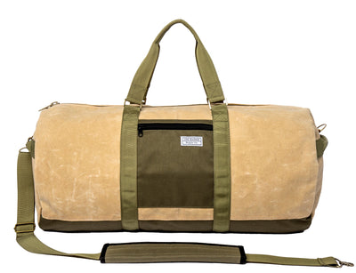 Old Enfield 96-Hour Duffel Bag, water-resistant, wax canvas, duffel bag, tan, olive, slate, black, brass zippers, vintage, military style luggage